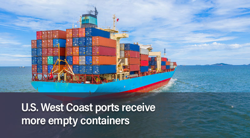 U.S. West Coast ports receive more empty containers than full ones that are shipped by Chinese carriers